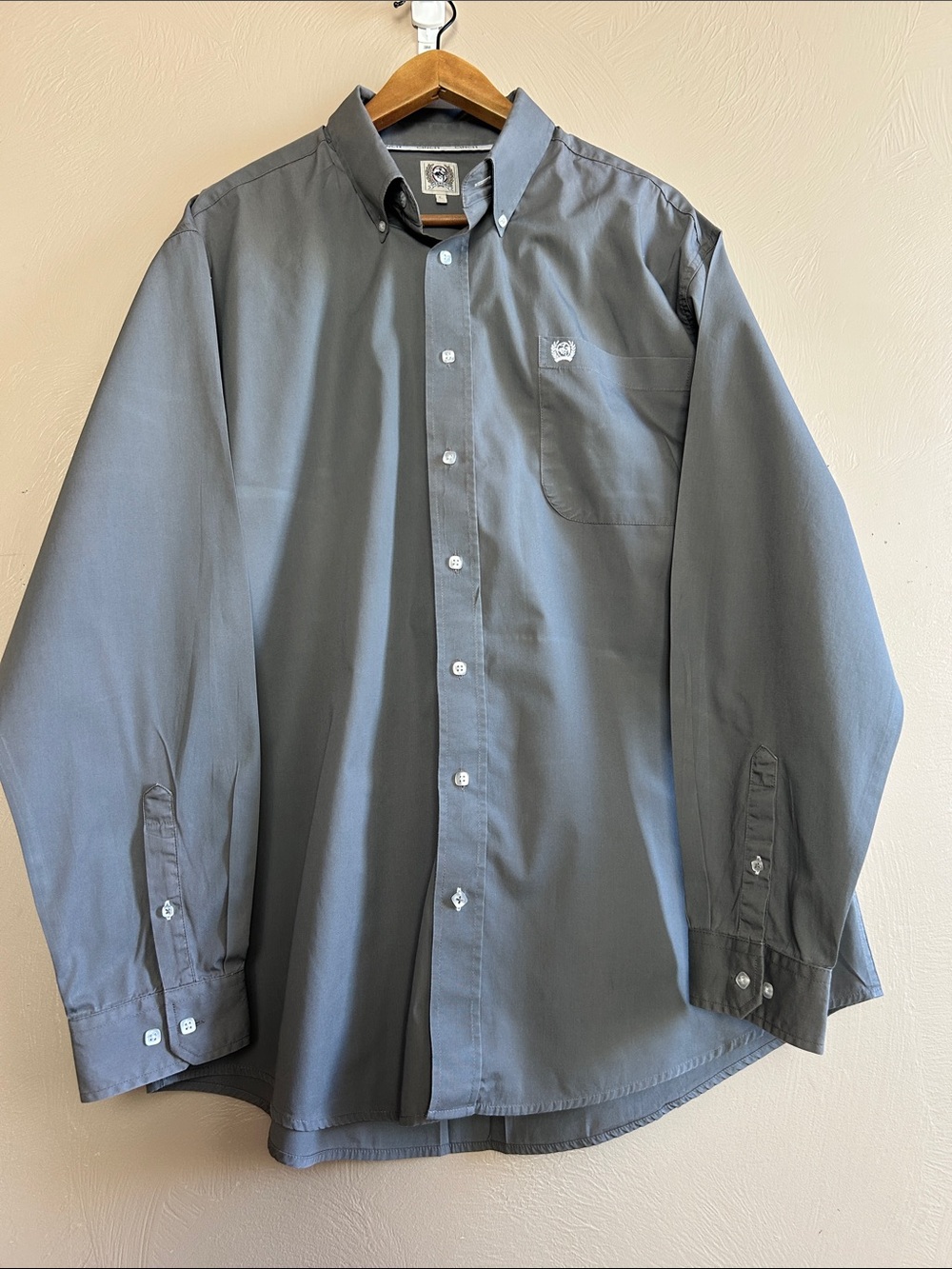Cinch Solid Classic Fit Button-Down Long Sleeve Western Shirt - Gray. Size Large